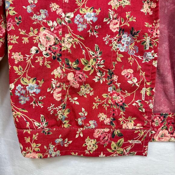 Retro Buttoned Red Floral Long Sleeve Jacket Blazer Medium Printed Boho Cottage - Picture 5 of 12